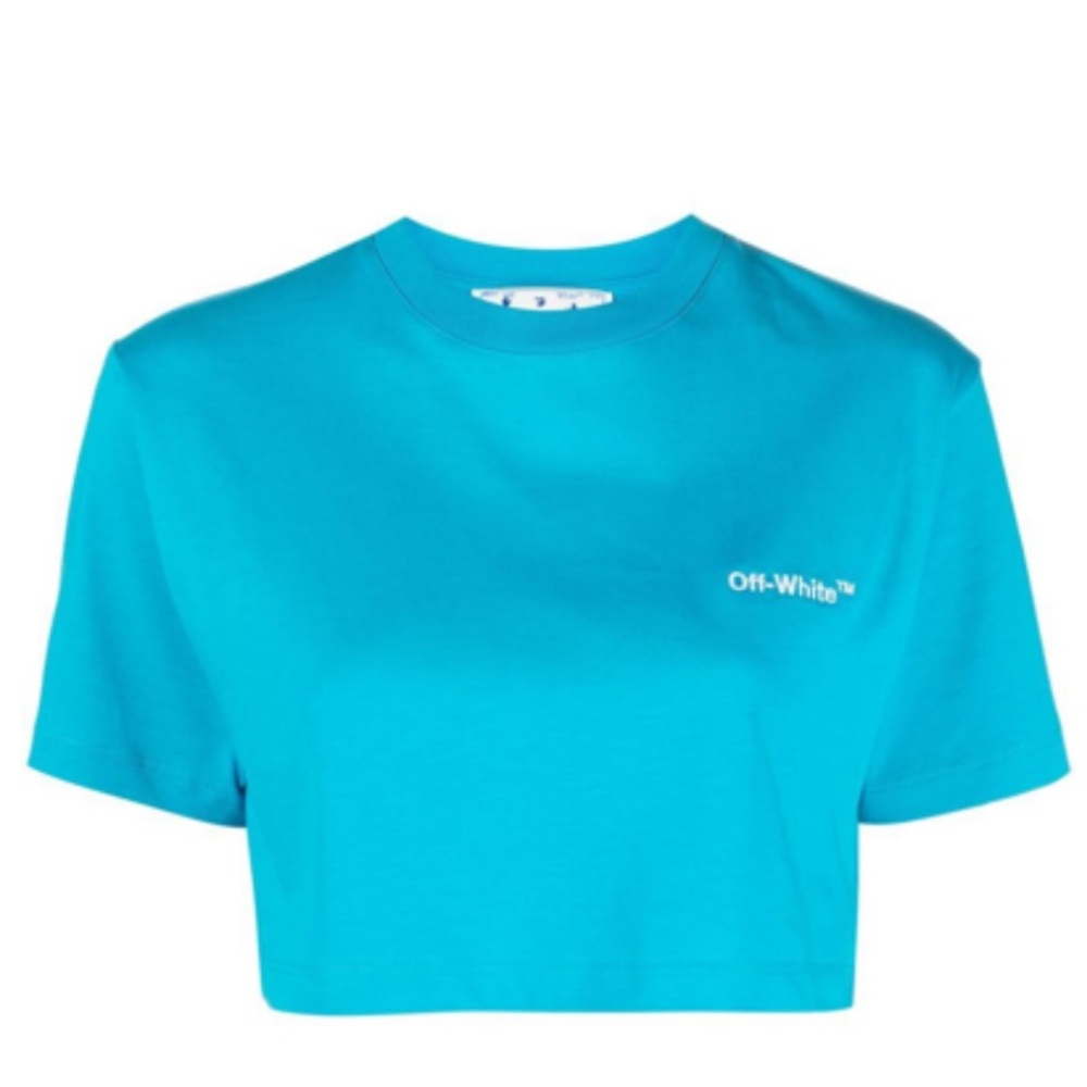 Off-White Blue Cropped Logo-Print T-Shirt size S
